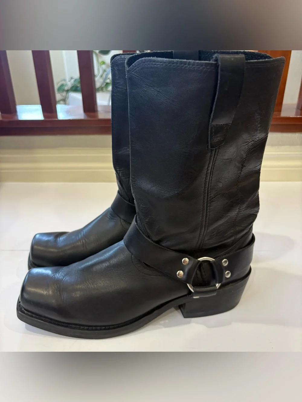Durango Men’s 11 EE Black Leather Harness Motorcycle Western Boots Square Toe